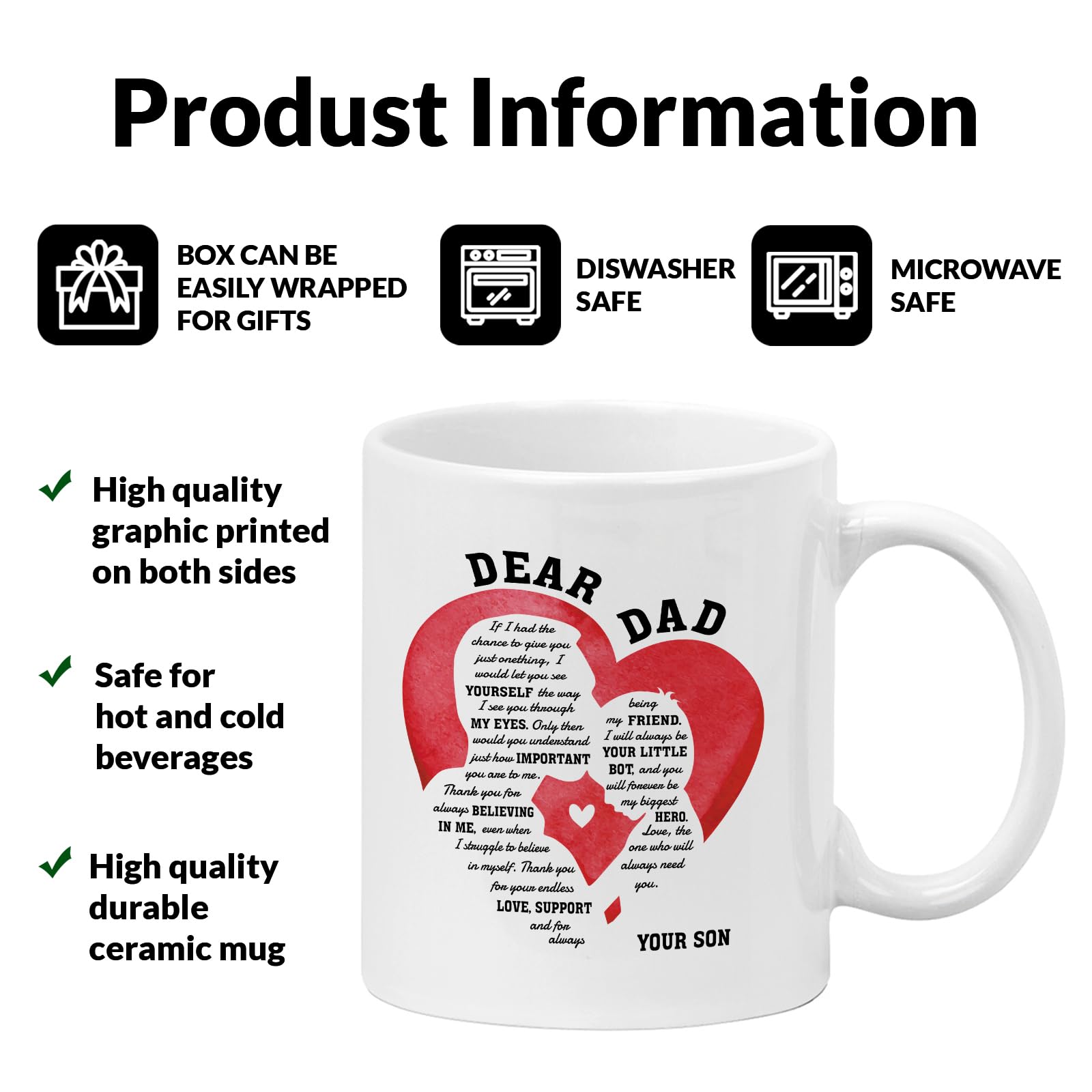 Mug En Céramique Avec Inscription « Dad » - 325 Ml - Cadeau