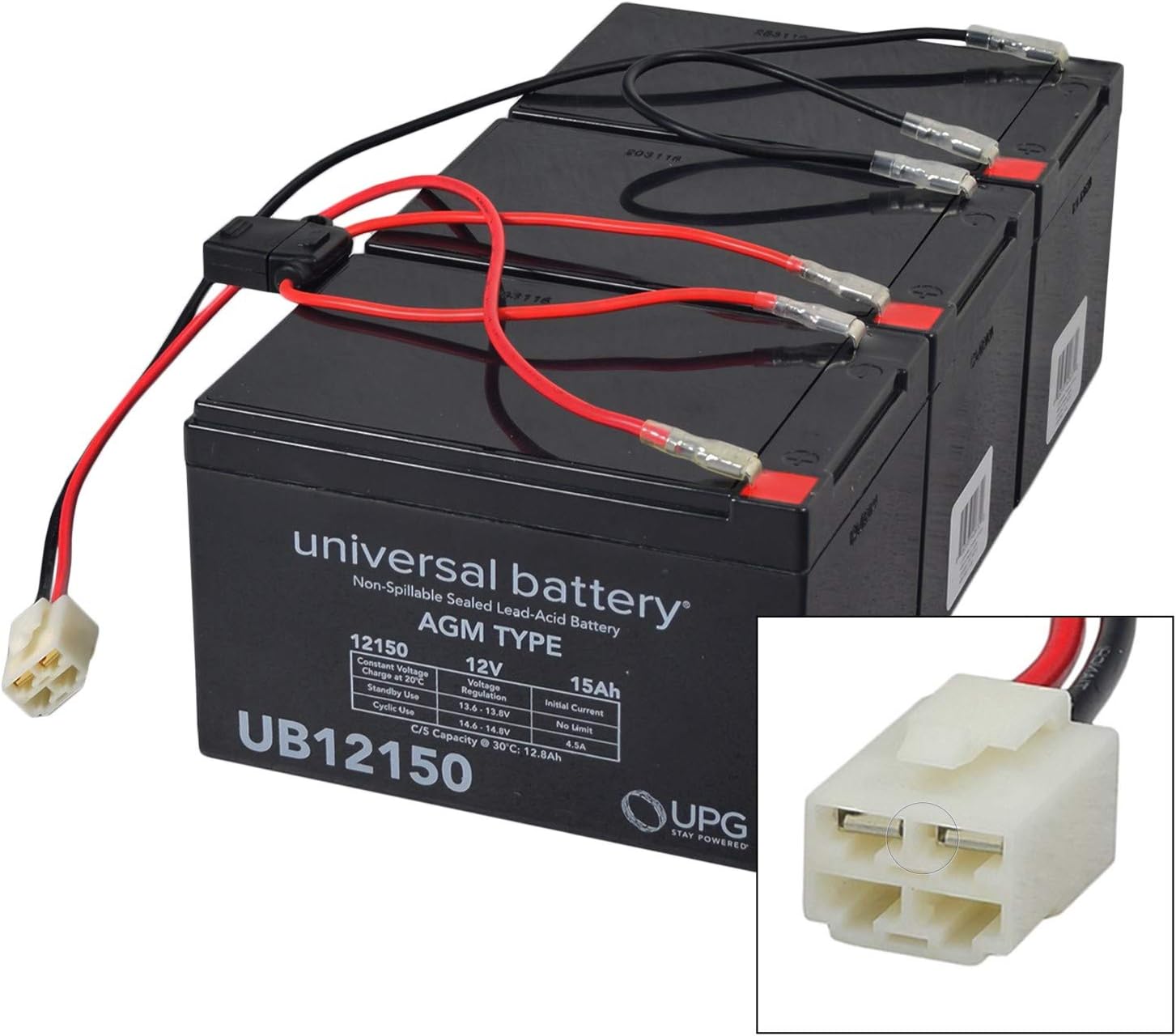 AlveyTech Premium 36 Volt Battery Pack for the Razor MX500 Dirt Rocket Bike (15 Ah Extended Range Upgrade, All Versions) - Replacement Set of 3 Rechargeable AGM Batteries with Wiring Harness