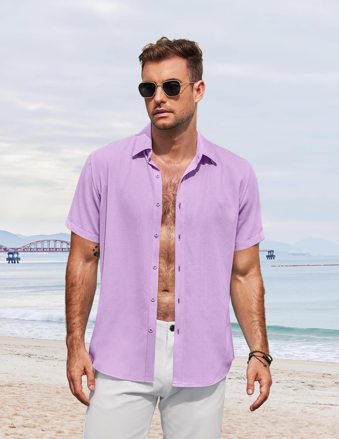 COOFANDY Men's Button Down Shirt Short Sleeve Casual Shirts for Summer Beach Vacation Shirts - Image 3