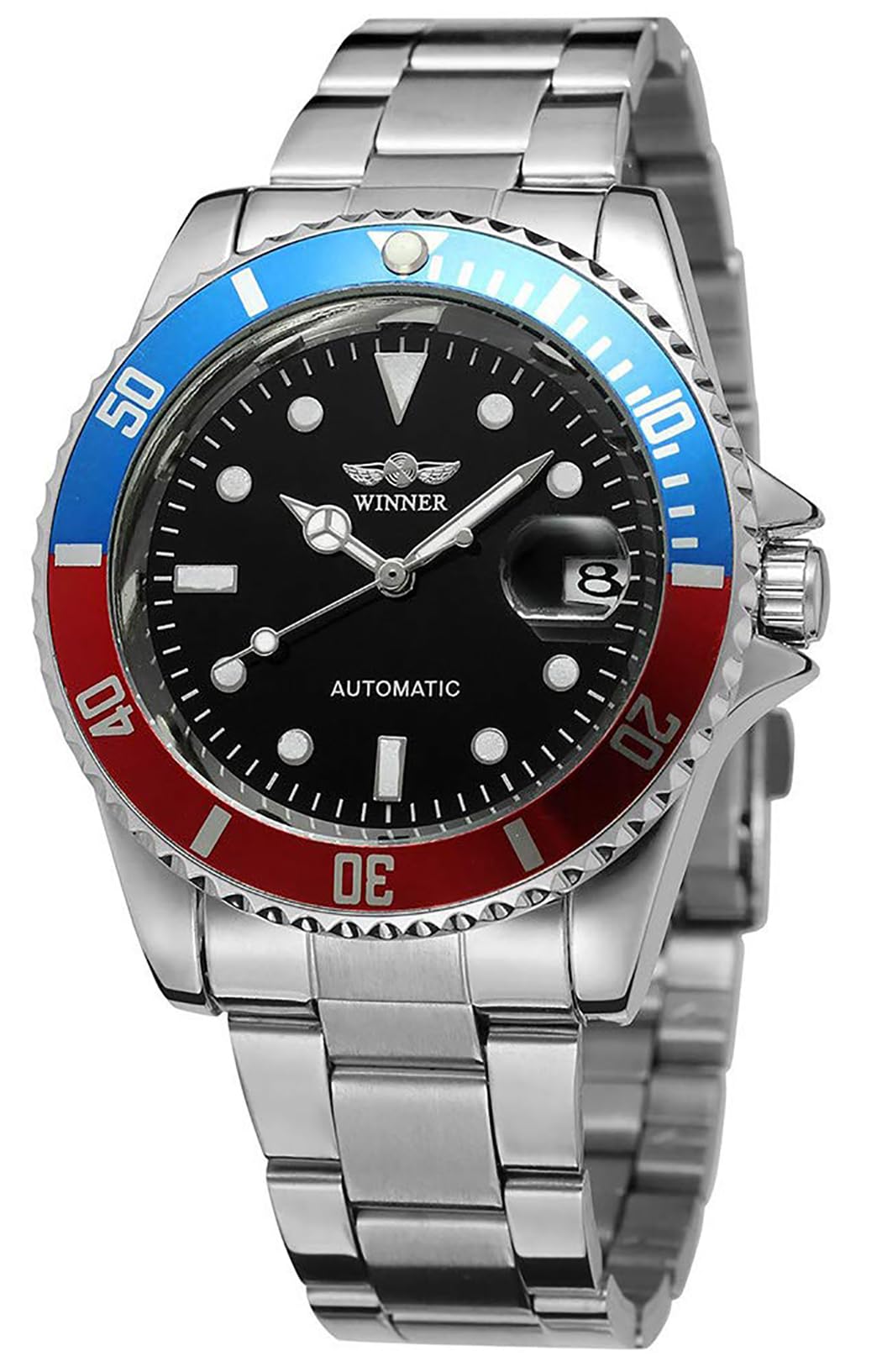 Winner - Reloj mecánico automático para hombre, marca de lujo, de acero completo, resistente al agua, con calendario