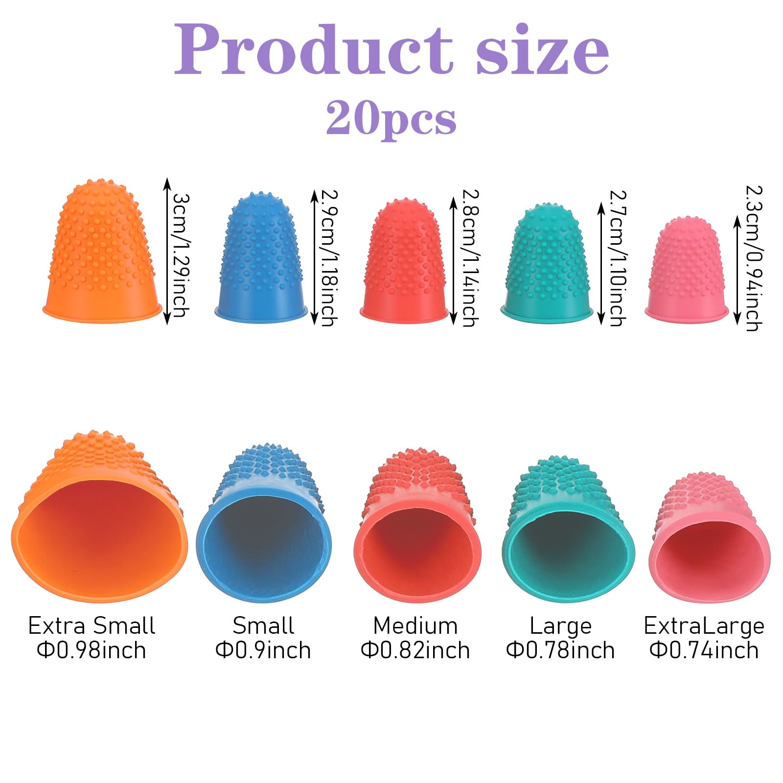 20 Stück Gummi Fingerkissen,Fingerhut Gummi,5 Größen Blattwender,Wiederverwendbare Umblätterhilfe zum Geldzählen,Sortieren,Schreiben,Sortieren von Papierkram,Schneiden,Basteln