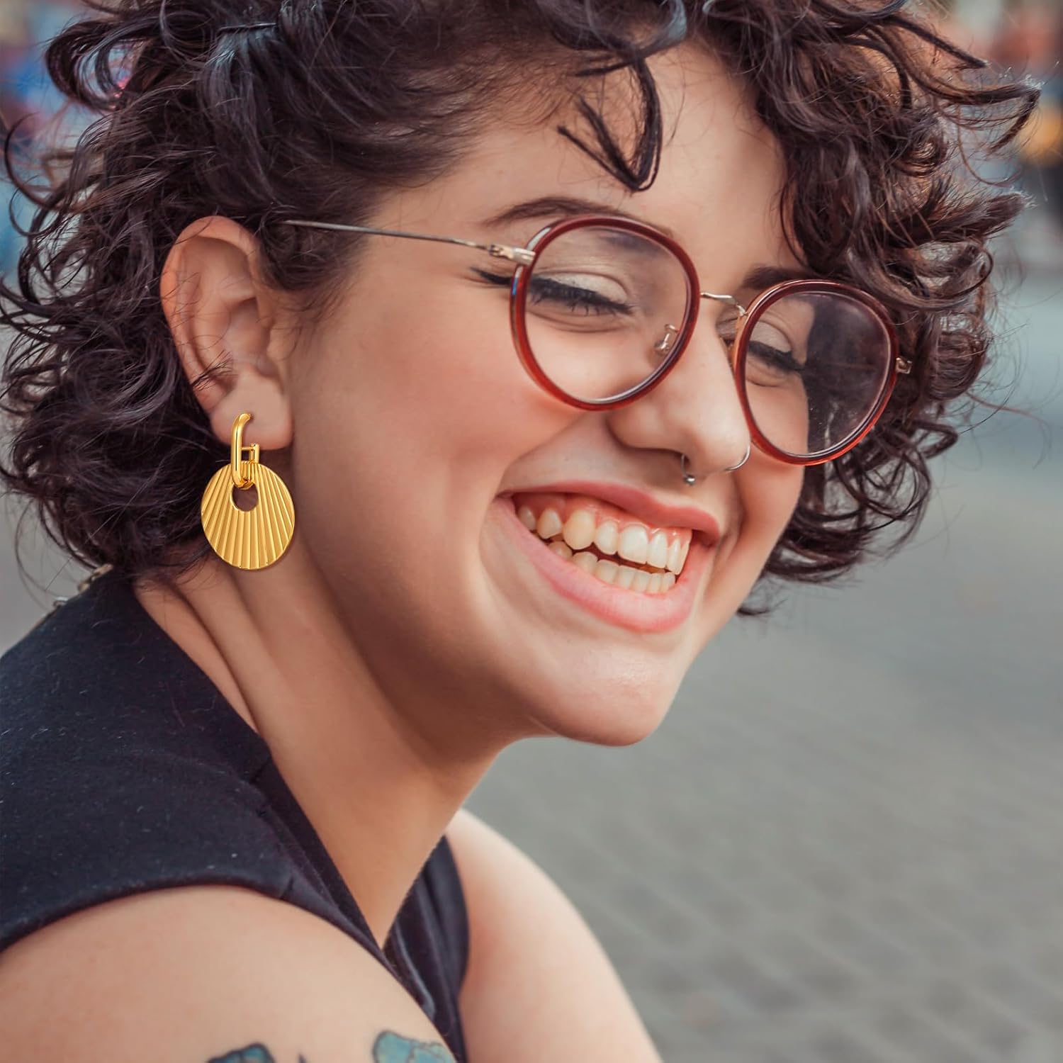 Gold Earrings for Women Stripe Dangle Gold Plated Earrings Geometric Fashion Statement Jewelry Gift for Her - Image 5