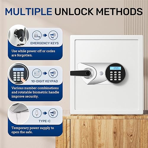 Miniatura 3 de BlackSmith Caja de seguridad para el hogar, 1.5 Cub de acceso rápido, biométrica con pantalla LCD, bolsa ignífuga, caja de seguridad digital, caja