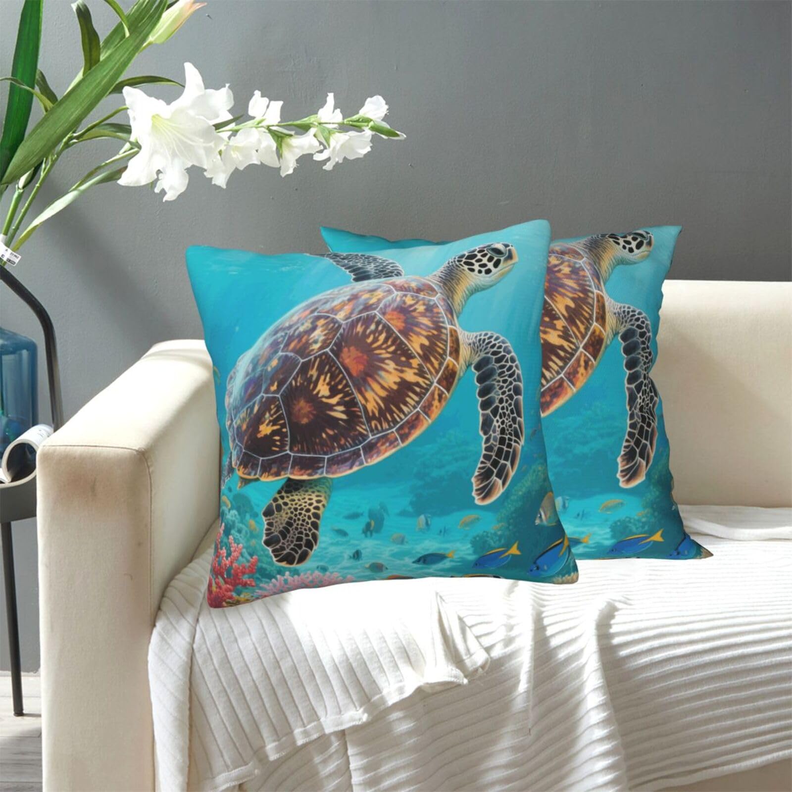 FekiLoot Decorative Throw Pillow Covers Modern Farmhouse Pillowcase Double Sided Cozy Cushion Cover for Sofa Couch Bed 18"X18" Sea Turtle