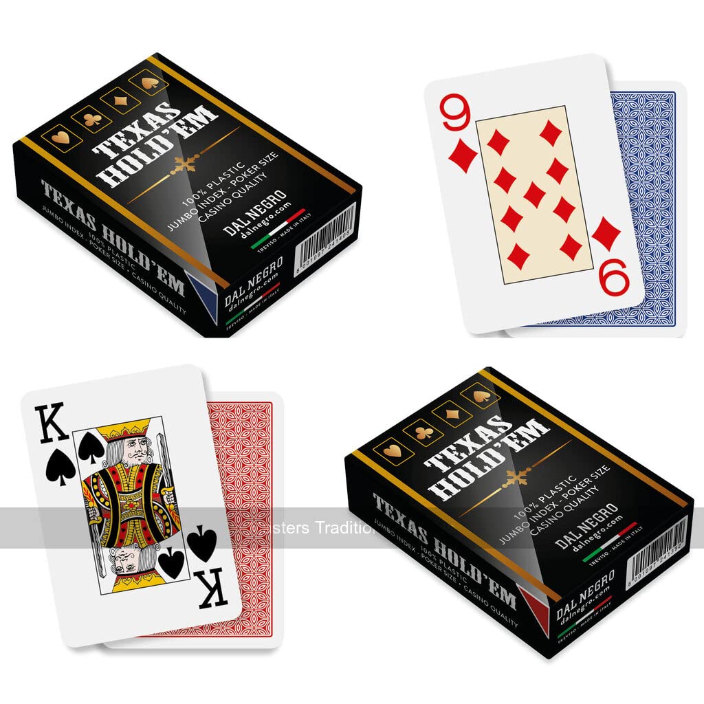 Texas Holdem Poker Cards (100% Plastic, 2 Decks, Red/Blue)