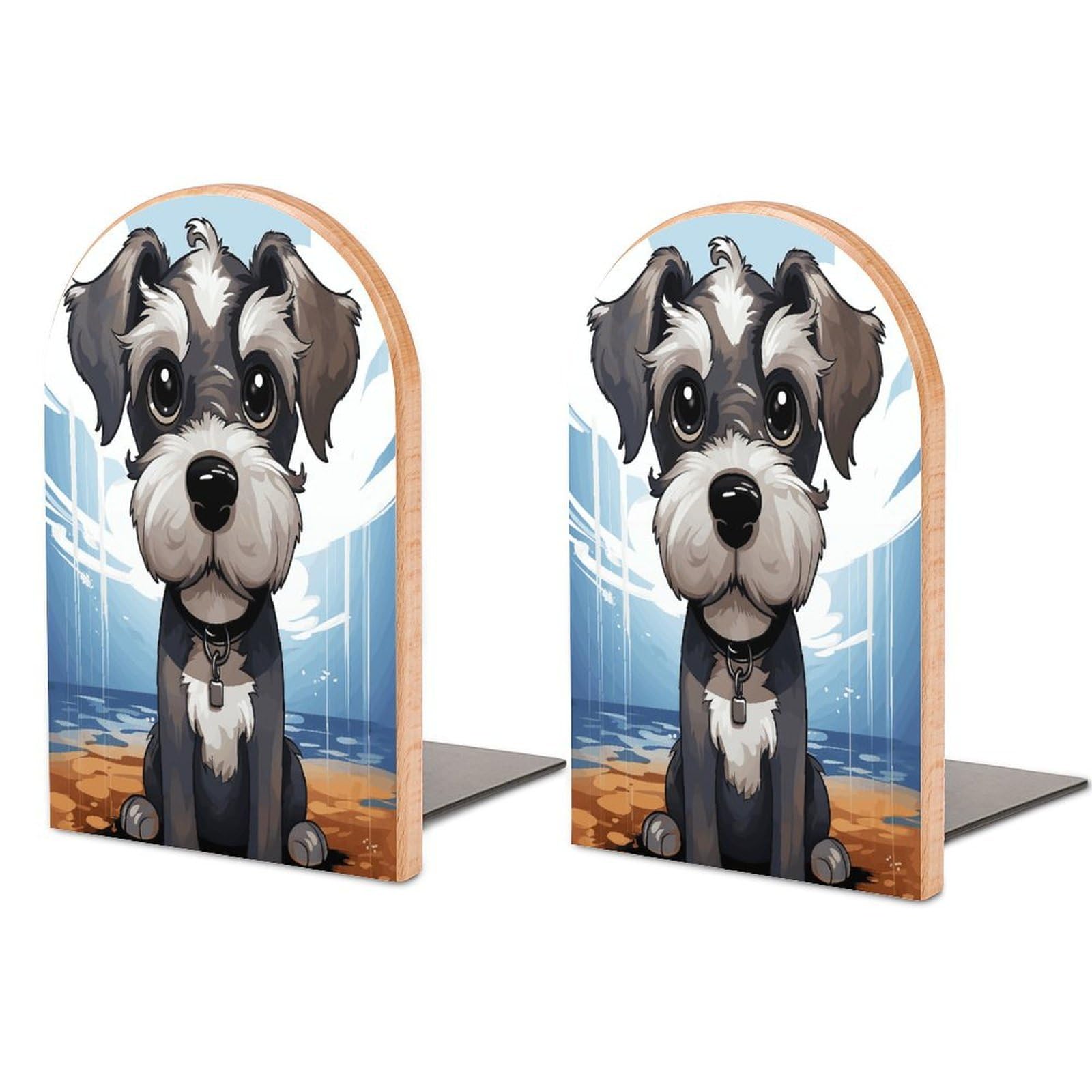 Sujetalibros de madera resistente con diseño decorativo de Schnauzer