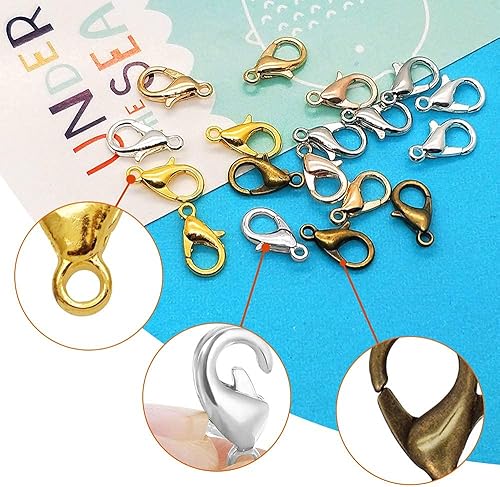 Miniatura 6 de 300 cierres de pinza de langosta para hacer joyas, cierres de collar de joyería, cierres de langosta de aleación de metal, gancho de cierre curvado