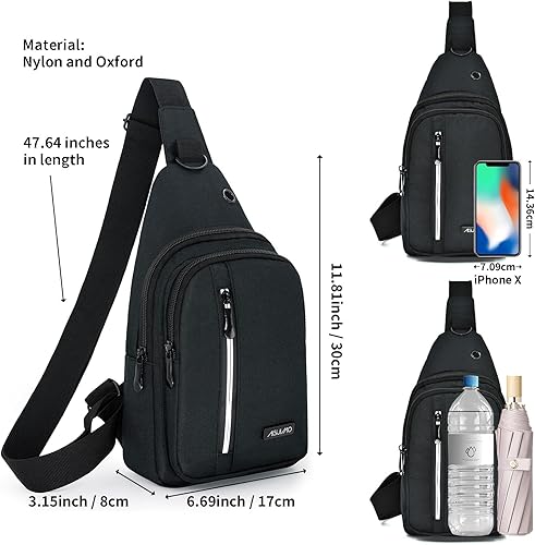 Miniatura 3 de Sling Bag for Men,Nylon Anti-Theft Pocket,Crossbody Bags Trendy,Shoulder Backpack for Work Outdoor Traveling,Black
