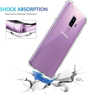 KIOMY Clear Case for Samsung Galaxy S9 Plus /S9+, Shockproof Bumper Protective Cell Phone Back Cover with Airbag Corners, Hybrid Design Hard PC Back with Flexible TPU Frame