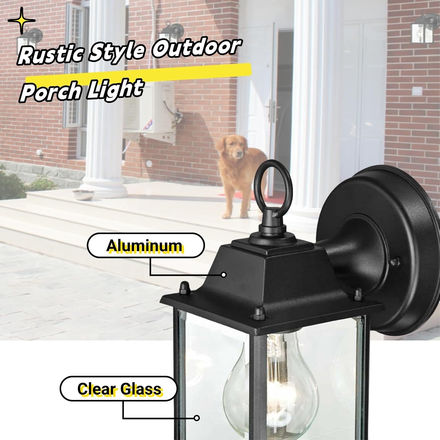 WISBEAM 2 Packs Outdoor Wall Lantern, Black Exterior Waterproof Wall Sconce for House, Aluminum Housing Plus Glass, Wet Location Rated, ETL Qualified, Bulbs Not Included