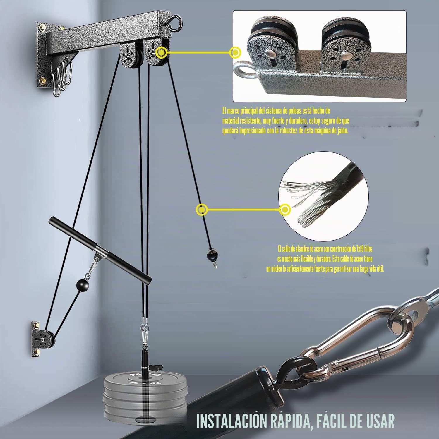 Sistema de polea de montaje en pared para fitness, sistema de polea de cable de peso para gimnasio, máquina de cable de fila baja, equipo de estación de cable