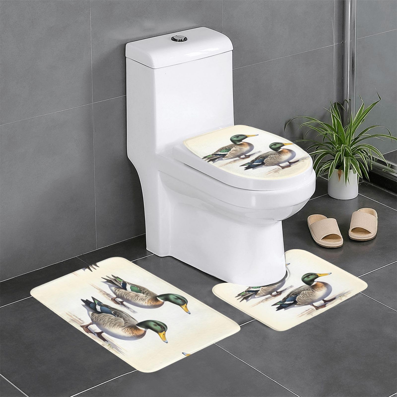 Tapis de bain antidérapant lot de 3 canards colverts absorbant