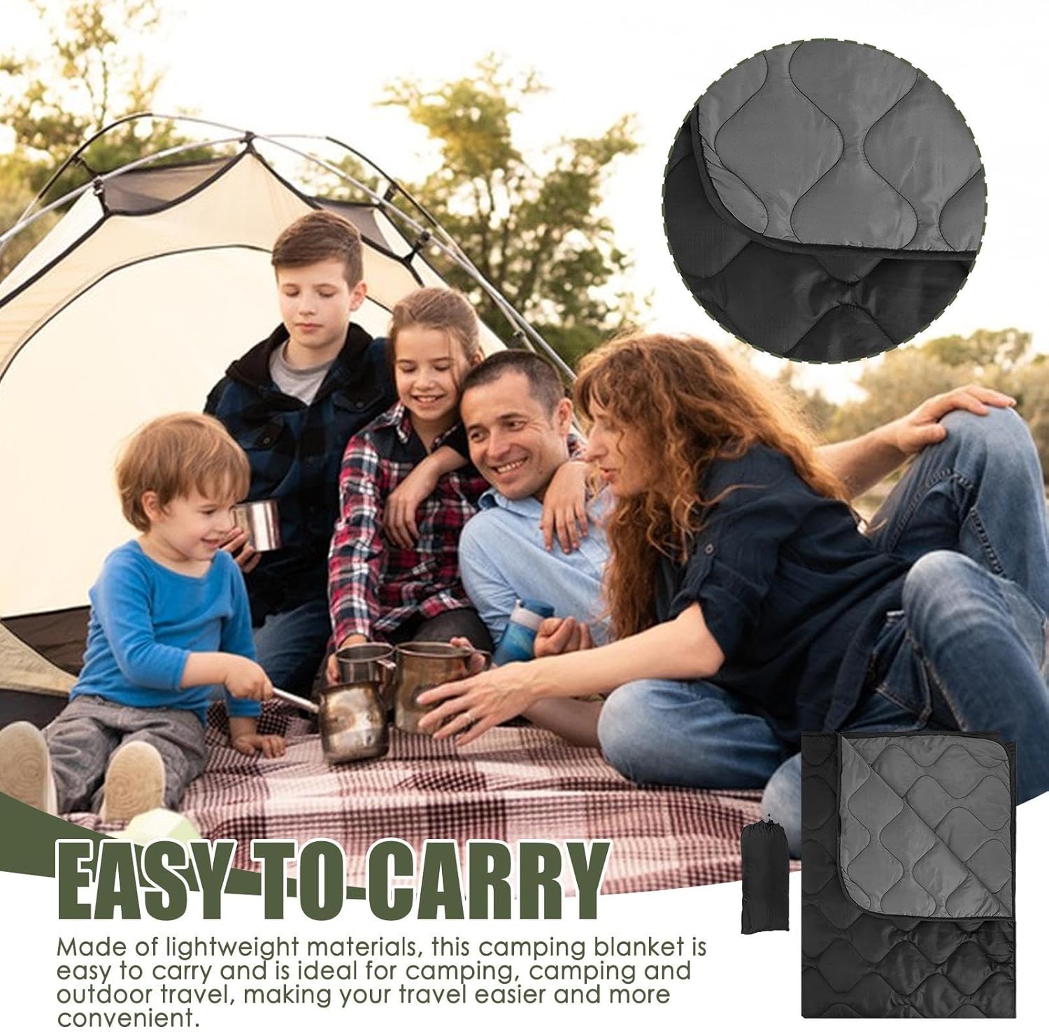 Camping Blanket Packable, Windproof Packable Outdoor Travel Blanket, Lightweight Backpacking Warm Quilt for Camping Stadium, Airplane, Hiking