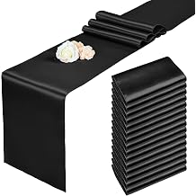 Pesonlook 15 Pack Black Satin Table Runners 12 x 108 Inch Long Table Runners for Rectangle Round Tables,Smooth Satin Table Runner for Wedding,Birthday Party Banquets Graduation Engagements Decoration