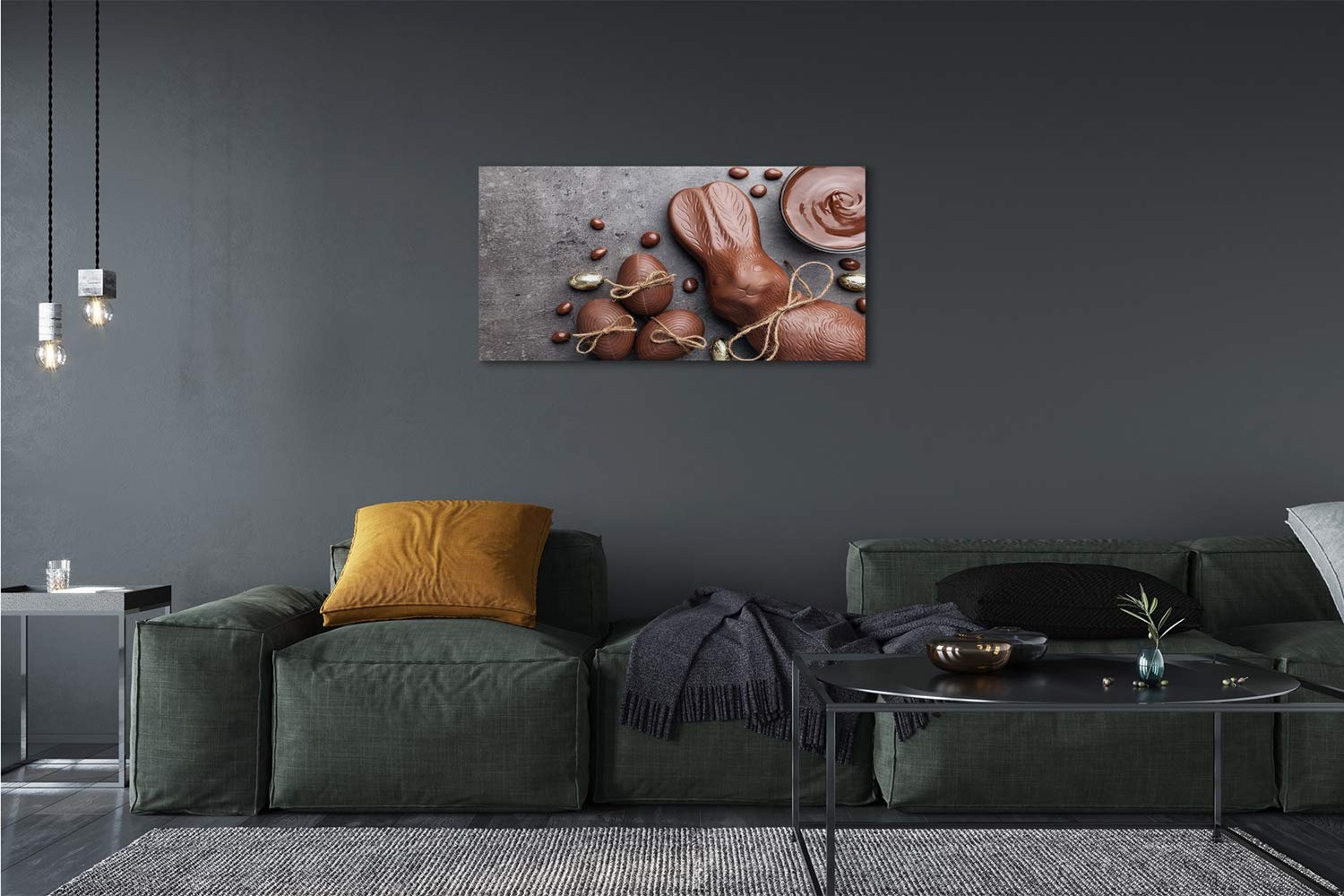 Tulup Peinture sur Toile Tableau - 100x50cm Murale Pâques Decoration Murale - Lapin au Chocolat