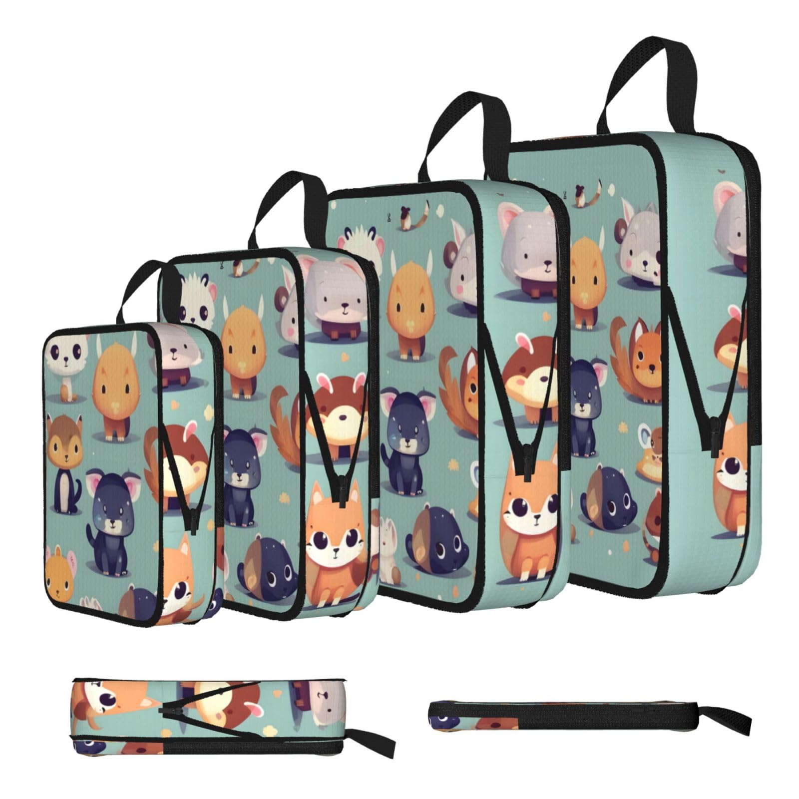 Sxzvvbn Black Cute Little Animals Compression Packing Cubes 4 Piece Set
