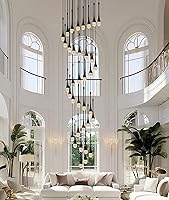 Vista 11 de Candelabro Moderno de 138'', 20 Luces, Lámpara Colgante Moderna Negra, Candelabro Grande para Escalera, Vestíbulo, Sala de Estar, Dormitorio