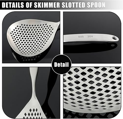 Miniatura 3 de Cuchara ranurada Skimmer, cucharas grandes de 15 pulgadas, colador de araña, cuchara para freír, freidora de drenaje, cucharas para cocinar