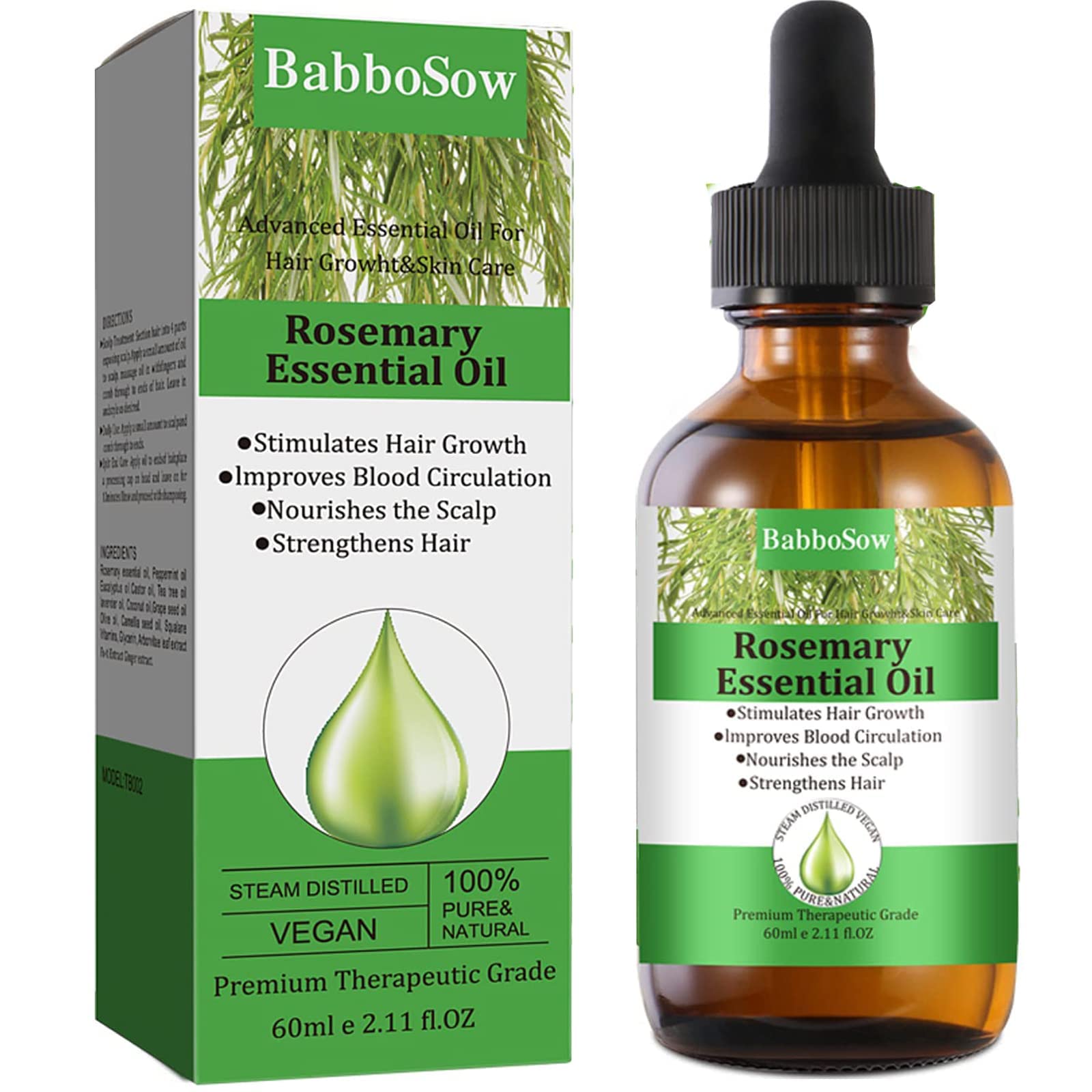 Rosemary Oil Hair Growth Strengthening - Hair Rosemary Oil for Stimulate Hair Regeneration and Conditioning Skin Rosemary Aromatherapy Essential Oil for Body Hair Massage and Hair Thickening