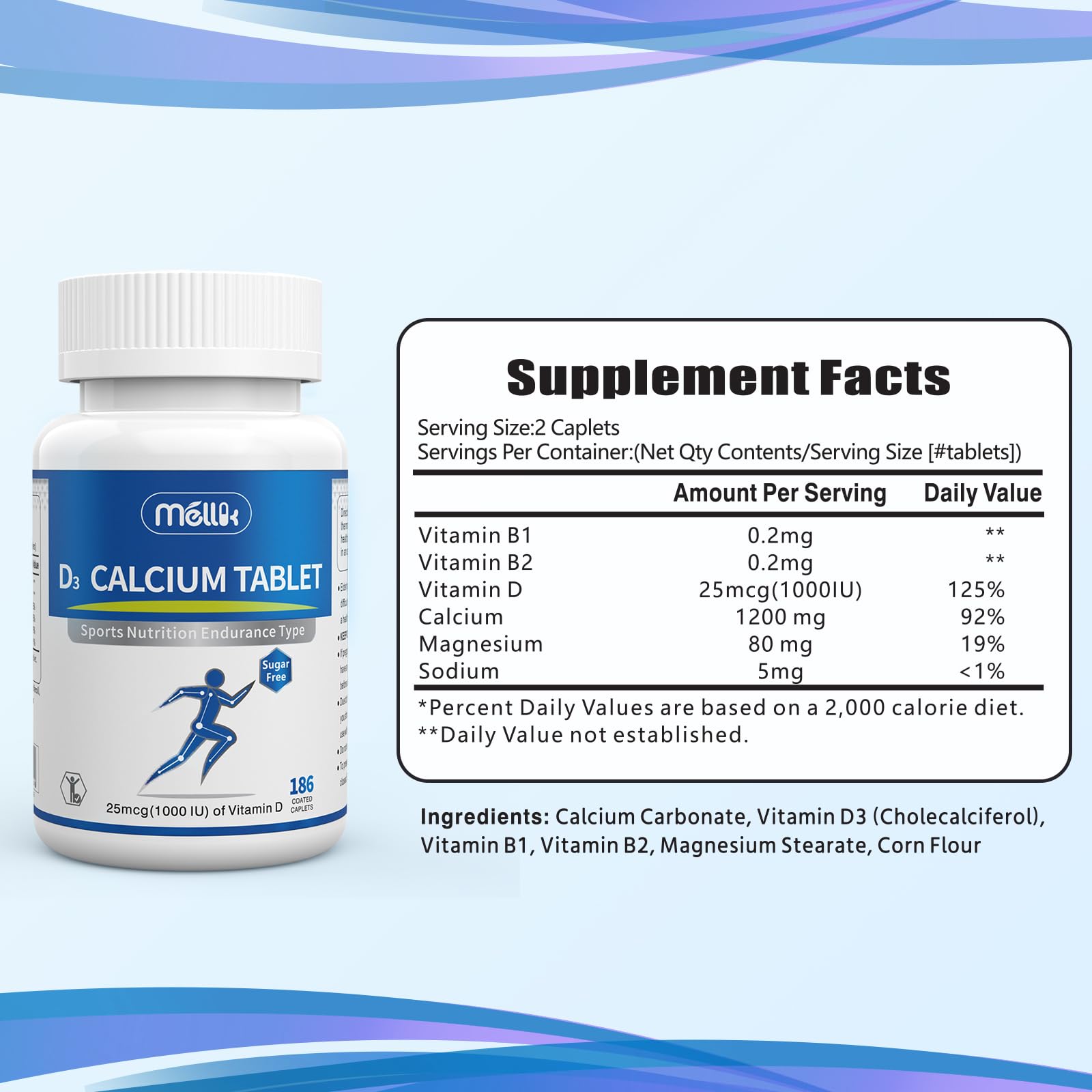 Calcium Supplement Vitamin D3 1200mg Magnesium Mini 186Tablets Sugar Free — Amazon image 6