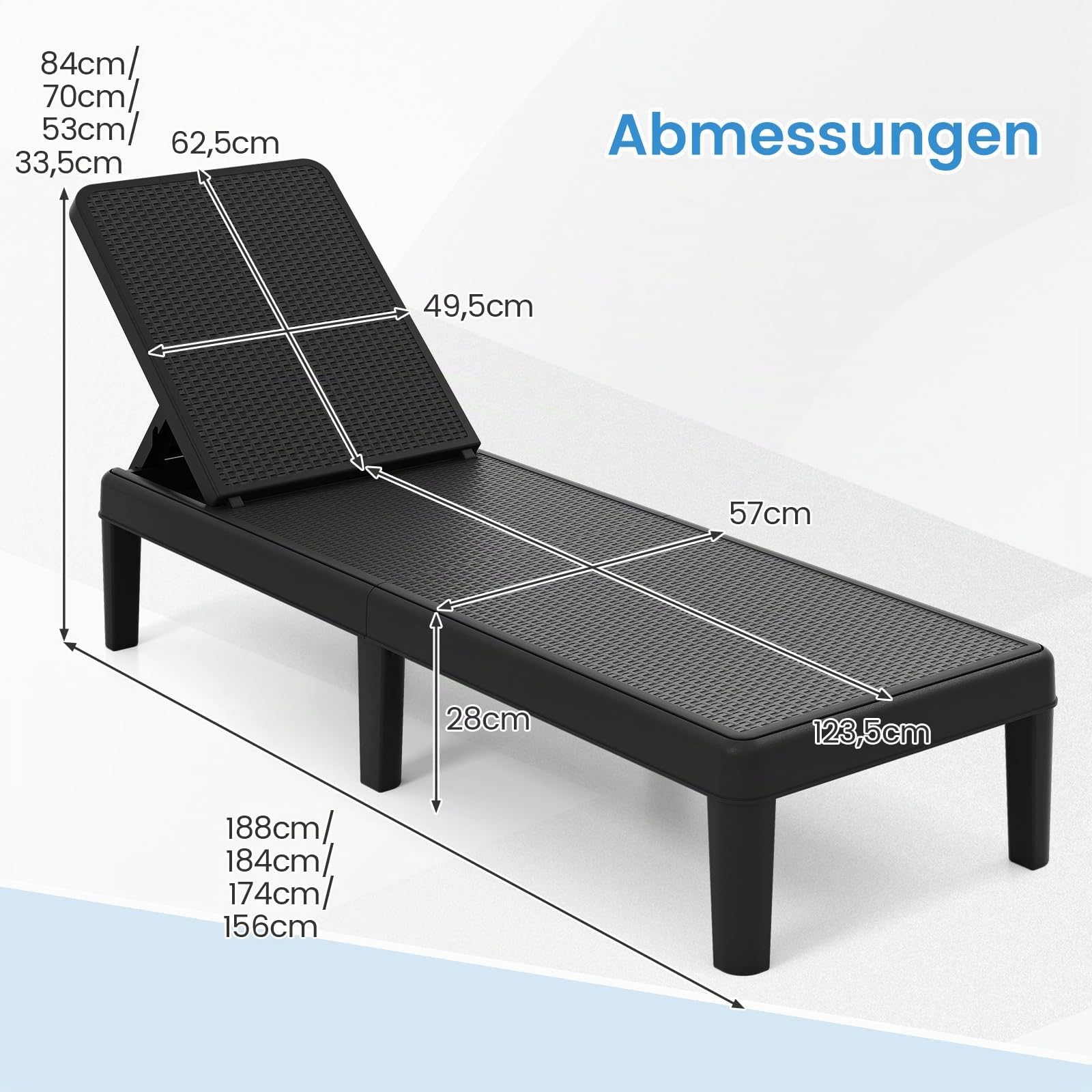 COSTWAY 2er Set Sonnenliege wetterfest, Gartenliege Kunststoff