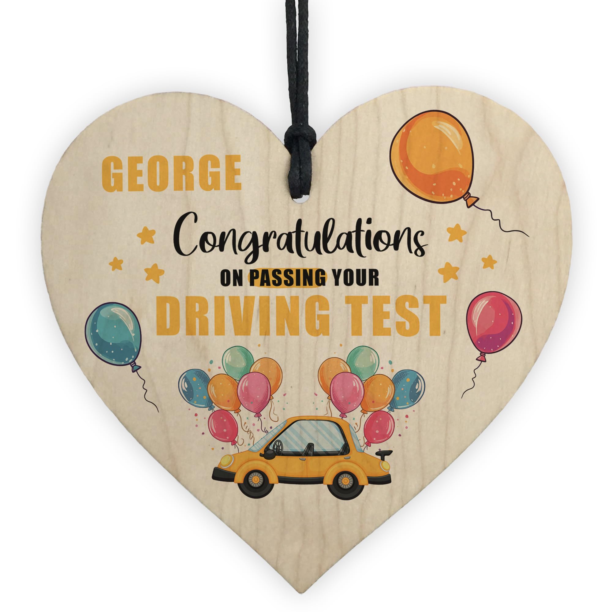 Red Ocean Personalised Congratulations Passed Driving Test Hanging Wooden Heart Well Done For Son Daughter Passing Driving Test New Driver Present