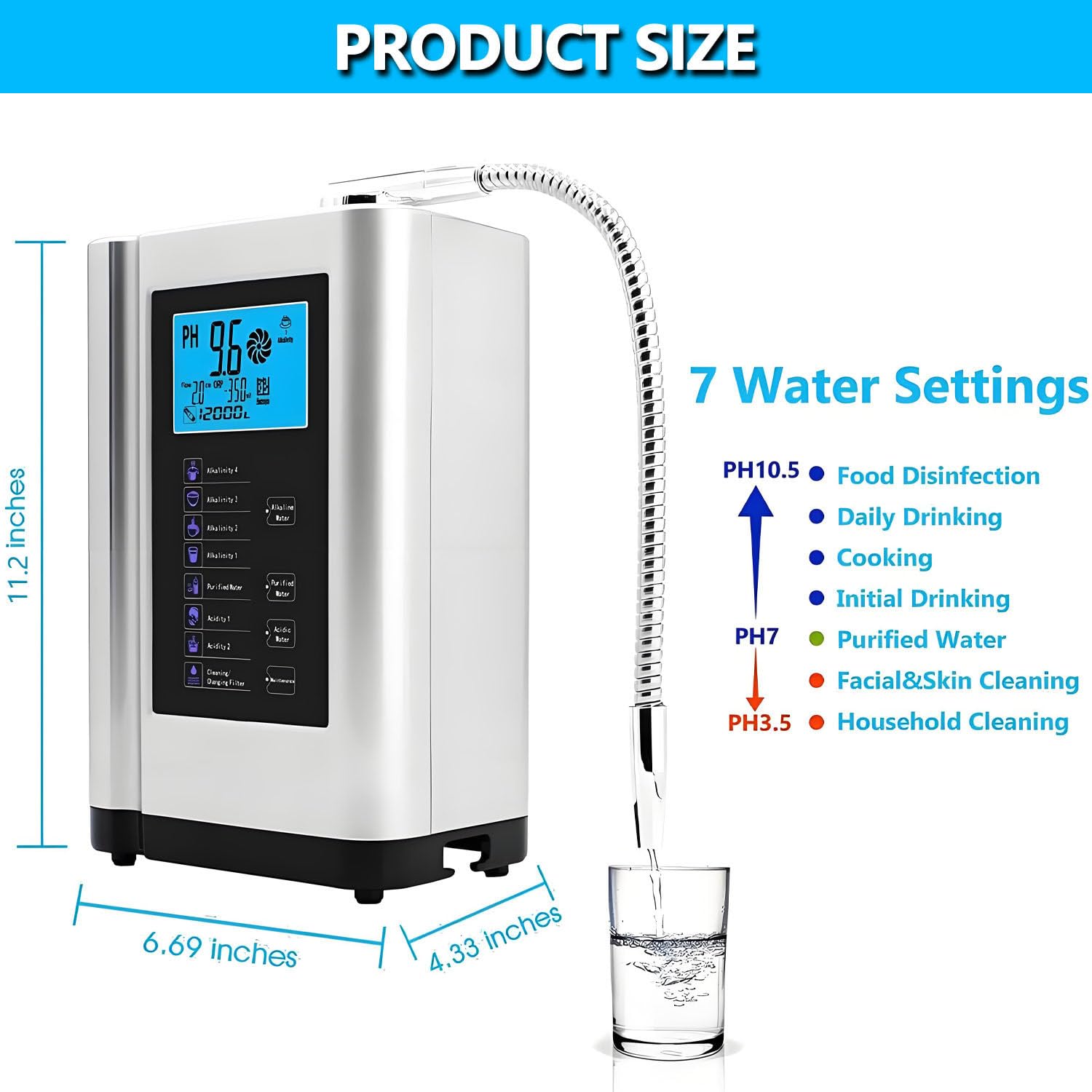 Máquina ionizadora de Agua alcalina, PH 3,5-10,5, máquina de Agua ionizada, hasta -500 mV ORP, con 7 ajustes de Agua, 8000 litros por Filtro, autolimpieza, Voz Inteligente. White
