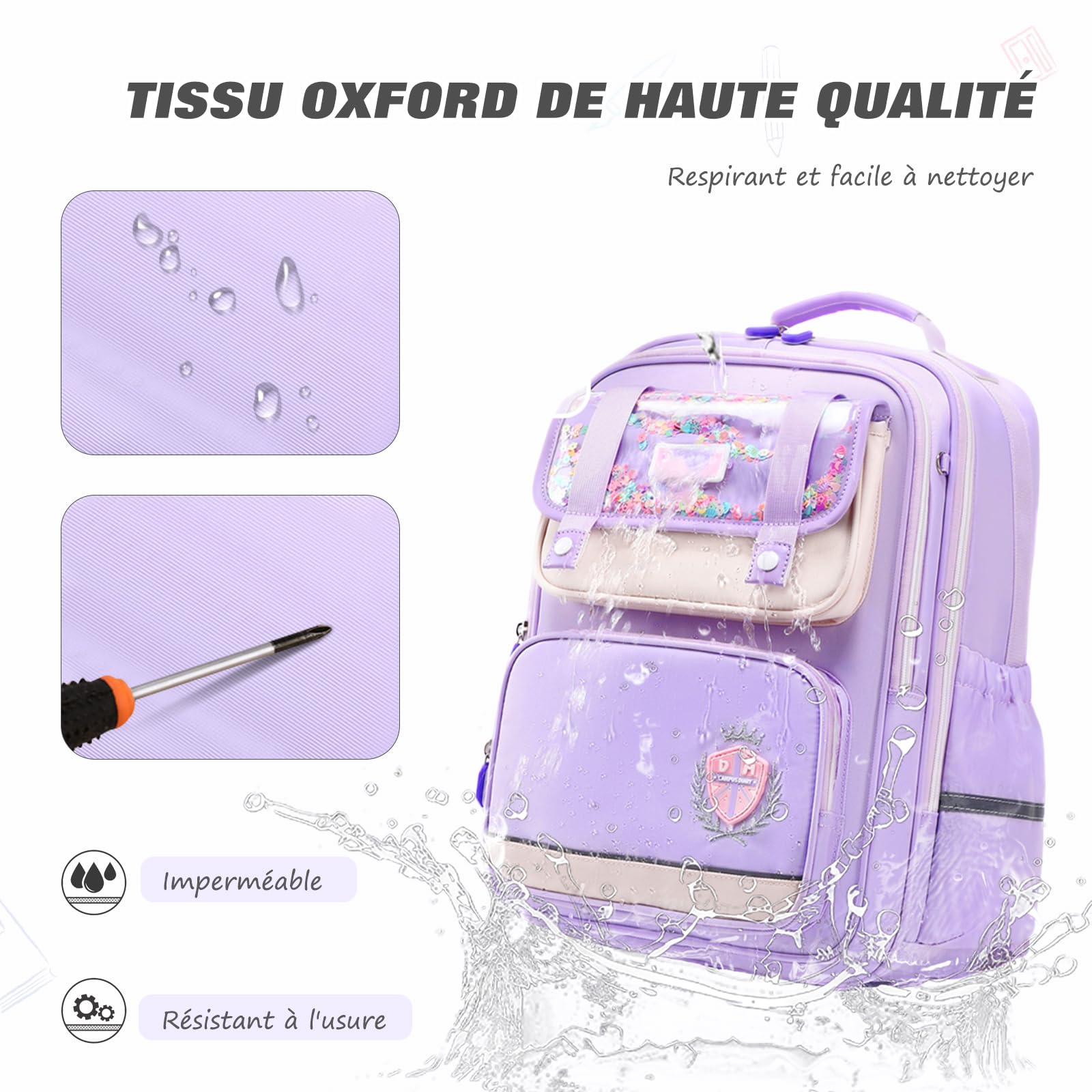 FANDARE Léger Imperméable Cartable Enfant Garçon Fille École pour Primaire Maternelle Bretelles Larges Dos 3D Mousse Sangles Poitrine Antichoc Marron