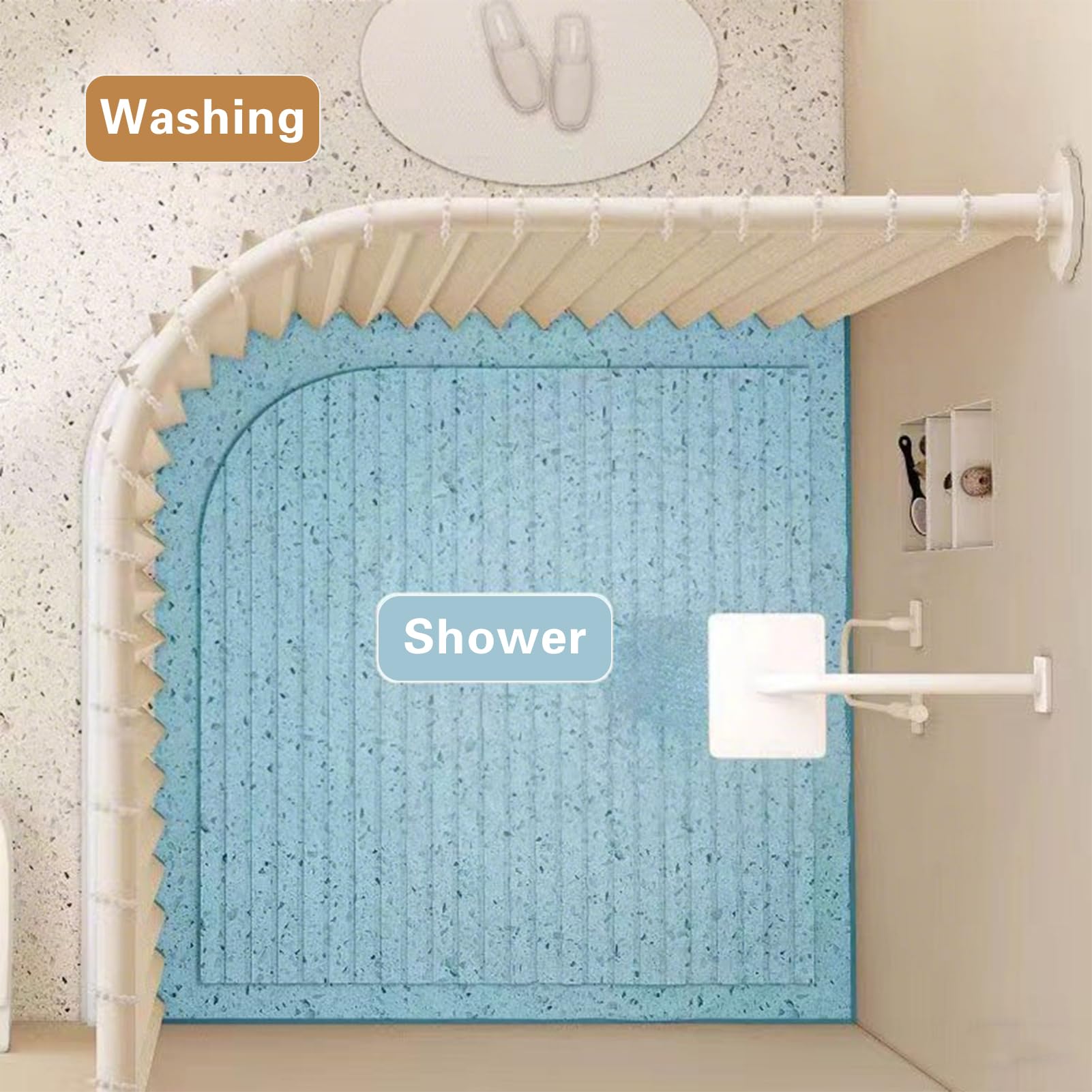 Tenda Da Doccia Antimuffa Magnetica in Tessuto Impermeabile con Ganci, Tenda da Doccia Pieghevole Lavabile per Vasca da Bagno, 230 g/m², Beige, 180x200cm