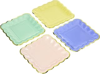 Amscan Spring Pastel, Scalloped Gold Border Square Party Plates 7