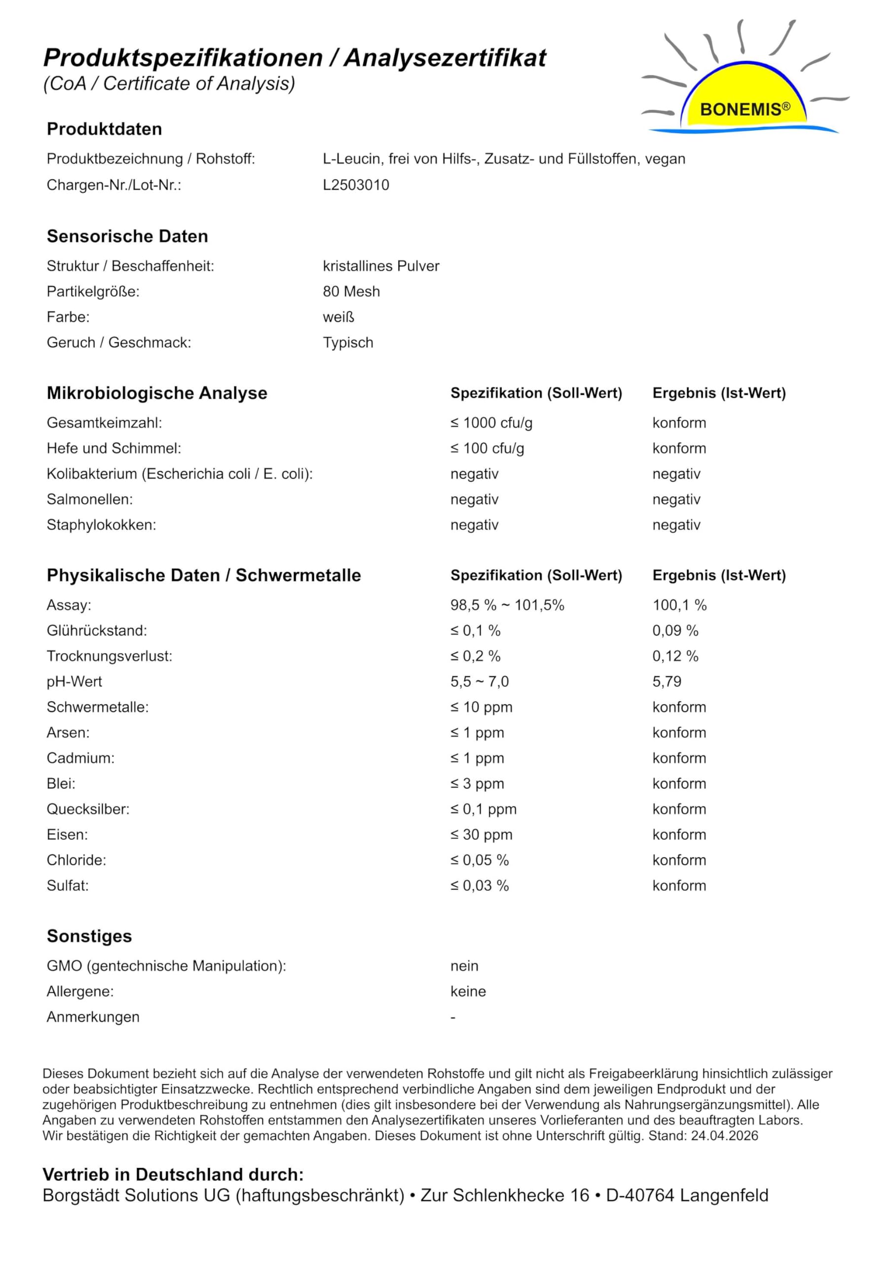 L-Leucin (Aminosäure), vegan, 500 g im Beutel, Premiumqualität ohne Zusatzstoffe