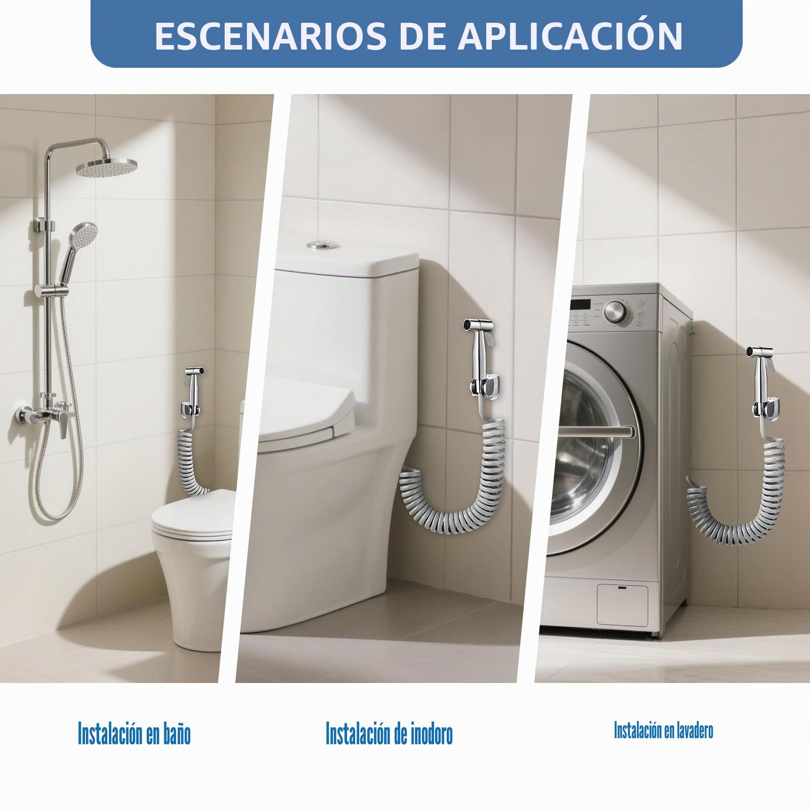 Ducha Bidet Acero Inoxidable, Grifo Portatil para WC Kit Ducha de Lavabo, con Soporte, Adaptador y Manguera WC 2m, Inodoro pulverizador de bidé de mano con gancho