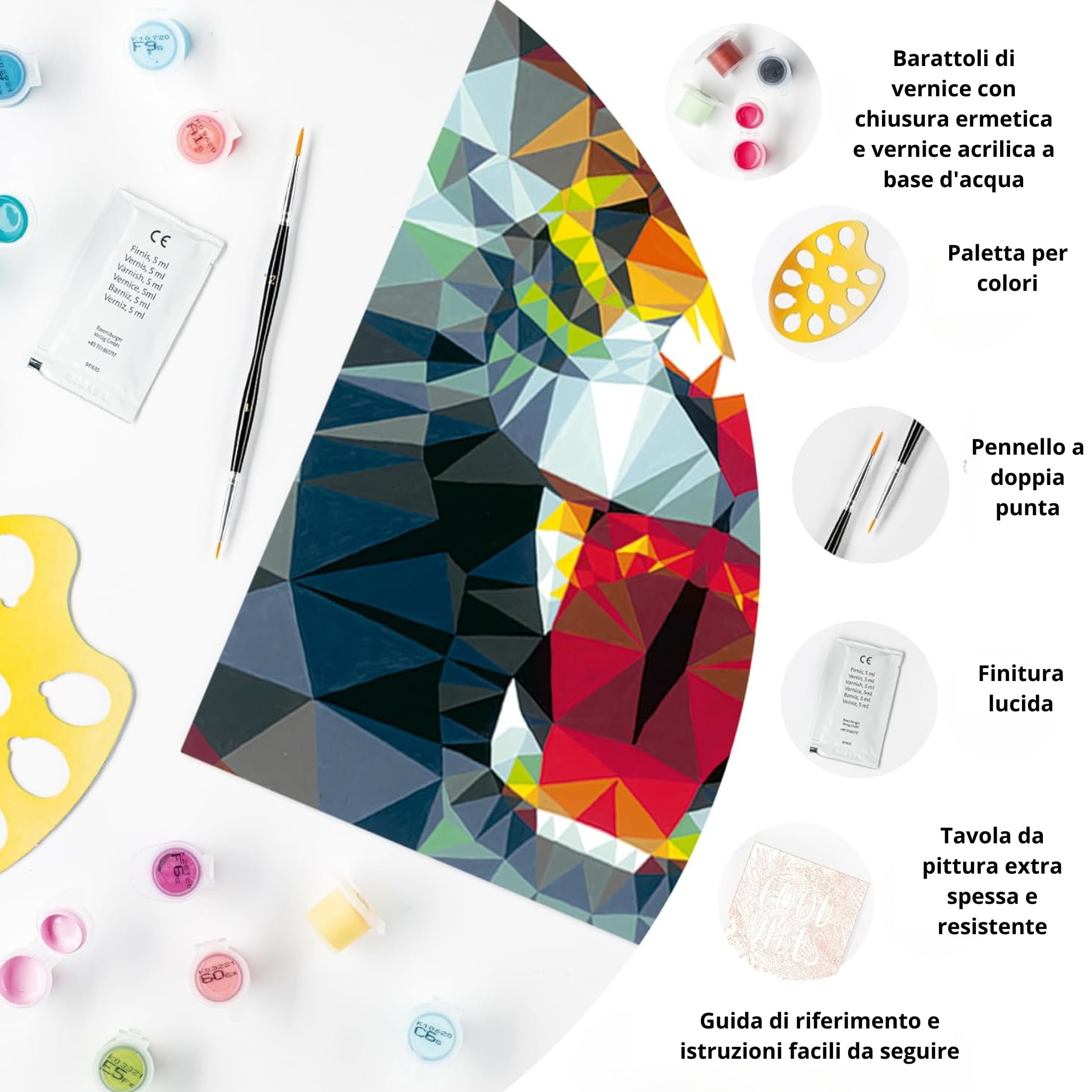 Ravensburger - CreArt Tigre Stile Poligono, Kit per Dipingere con i Numeri, Contiene Tavola Prestampata 24x30 cm, Pennello, Colori e Accessori, Gioco Creativo e Relax per Adulti 14+ Anni