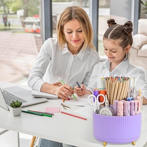 Miniatura 6 de Soporte para Bolígrafos Camelmother para Escritorio con 5 Ranuras, Soporte Giratoria de 360° para Lápices, Organizador de Maquillaje, Suministros