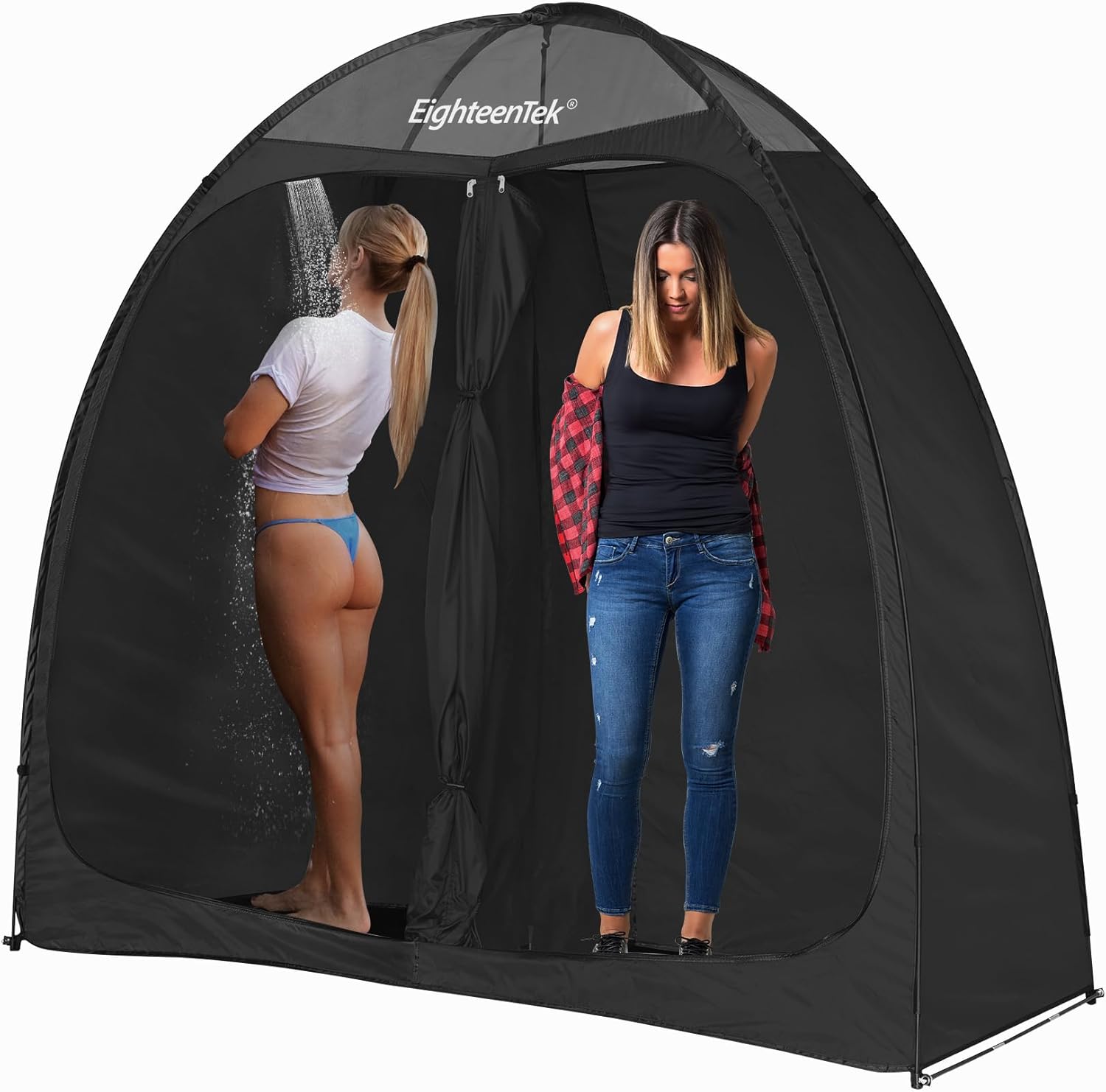 EighteenTek Pop Up Shower Tent Changing Room with Two Rooms - Portable Privacy Dressing Shelter for Outdoor Camping, Events - 83"x43"x80"H
