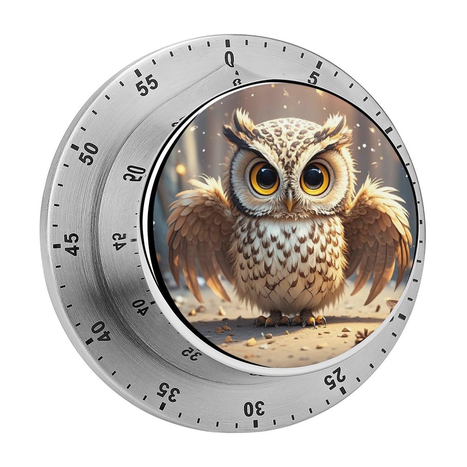 Cute Owl Fashion Visual Timers Wind Up 60 Minutes Desk Stainless Steel Magnetic Timer Countdown Clock No Batteries Loud Alarm for Kitchen Chef Cooking