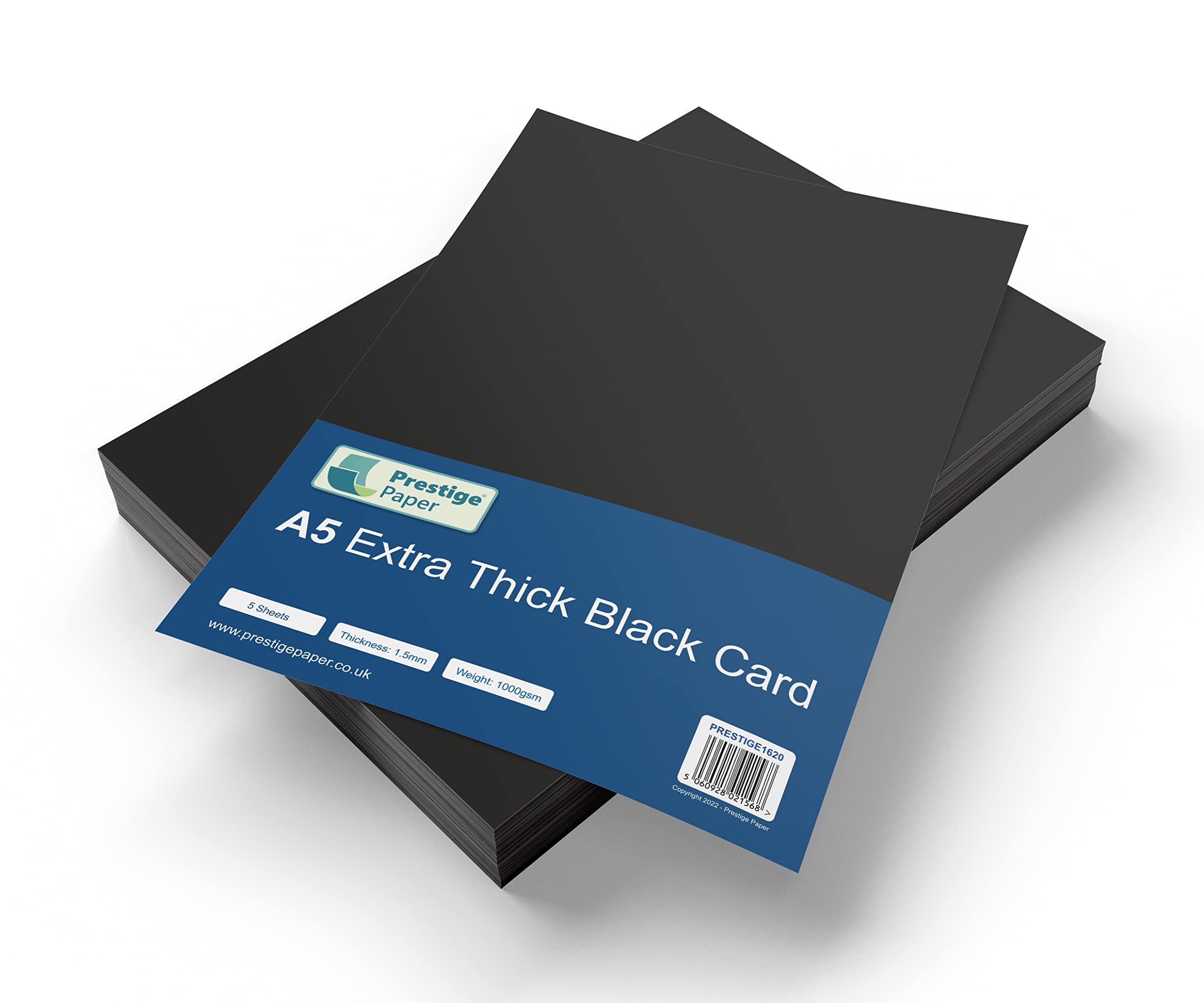 Black Card A5 Extra Thick 1000gsm - 1.5mm Thick Mounting Craft Card - 5 Sheets