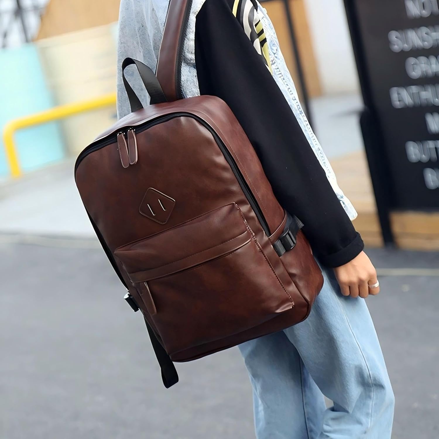 Mens Leather 16.1 inch Laptop Bag Travel Casual Computer Backpack College Business Work Shoulder Bags Waterproof - Image 3