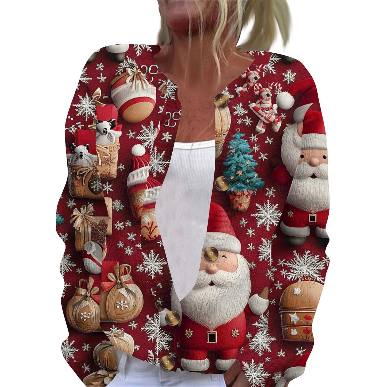 Sweaters for Women Christmas Print Christmas Sweaters Fall Soft Graphic Button Down Cable Knit Cardigans Winter Coats