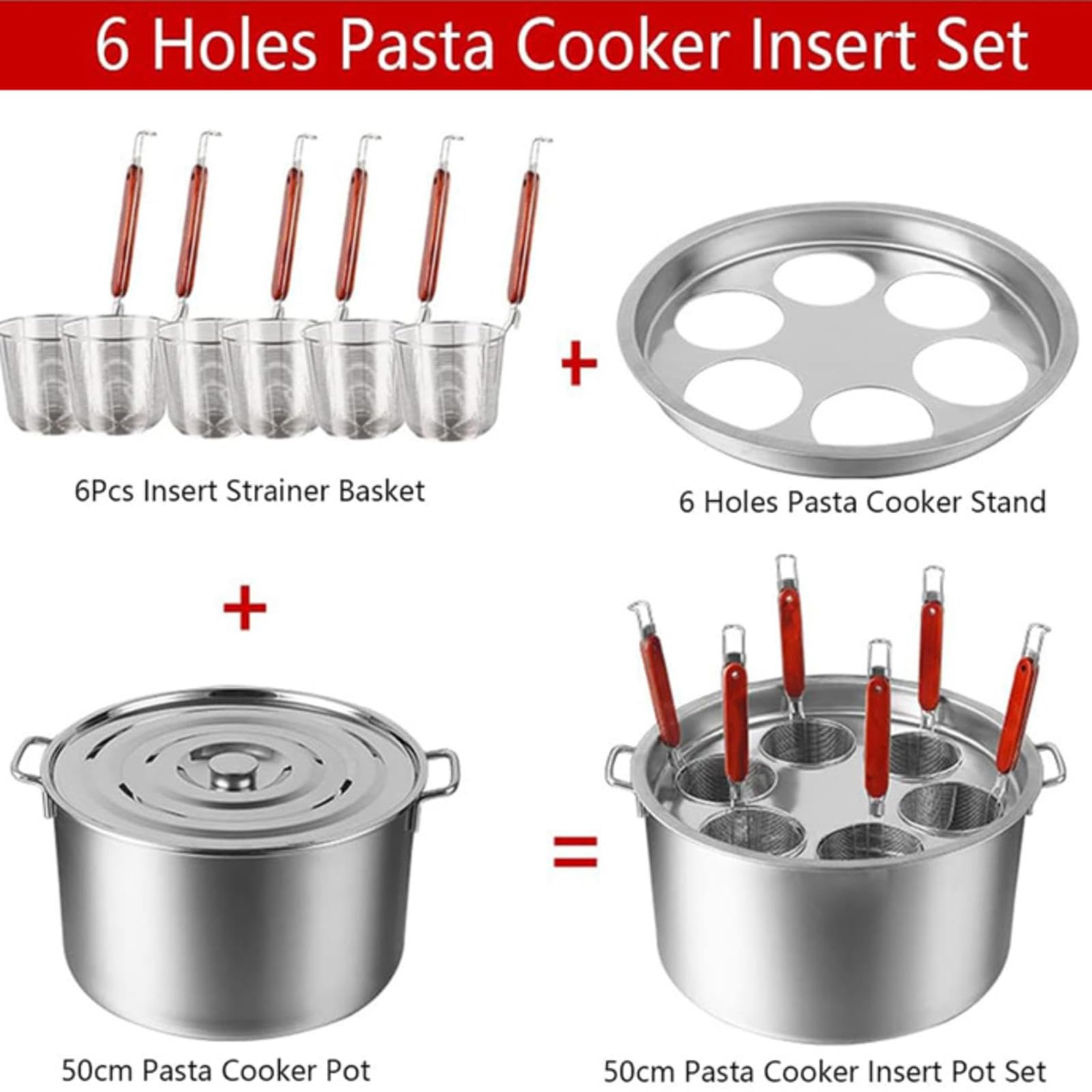 Olla de pasta con cestas coladoras y divisor para cocinar fideos eficientemente en restaurantes y cocinas domésticas
