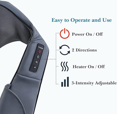 Miniatura 5 de TRIDUCNA Shiatsu Masajeador de cuello, espalda y hombros con calor, almohada eléctrica de masaje de tejido profundo 3D para espalda baja,