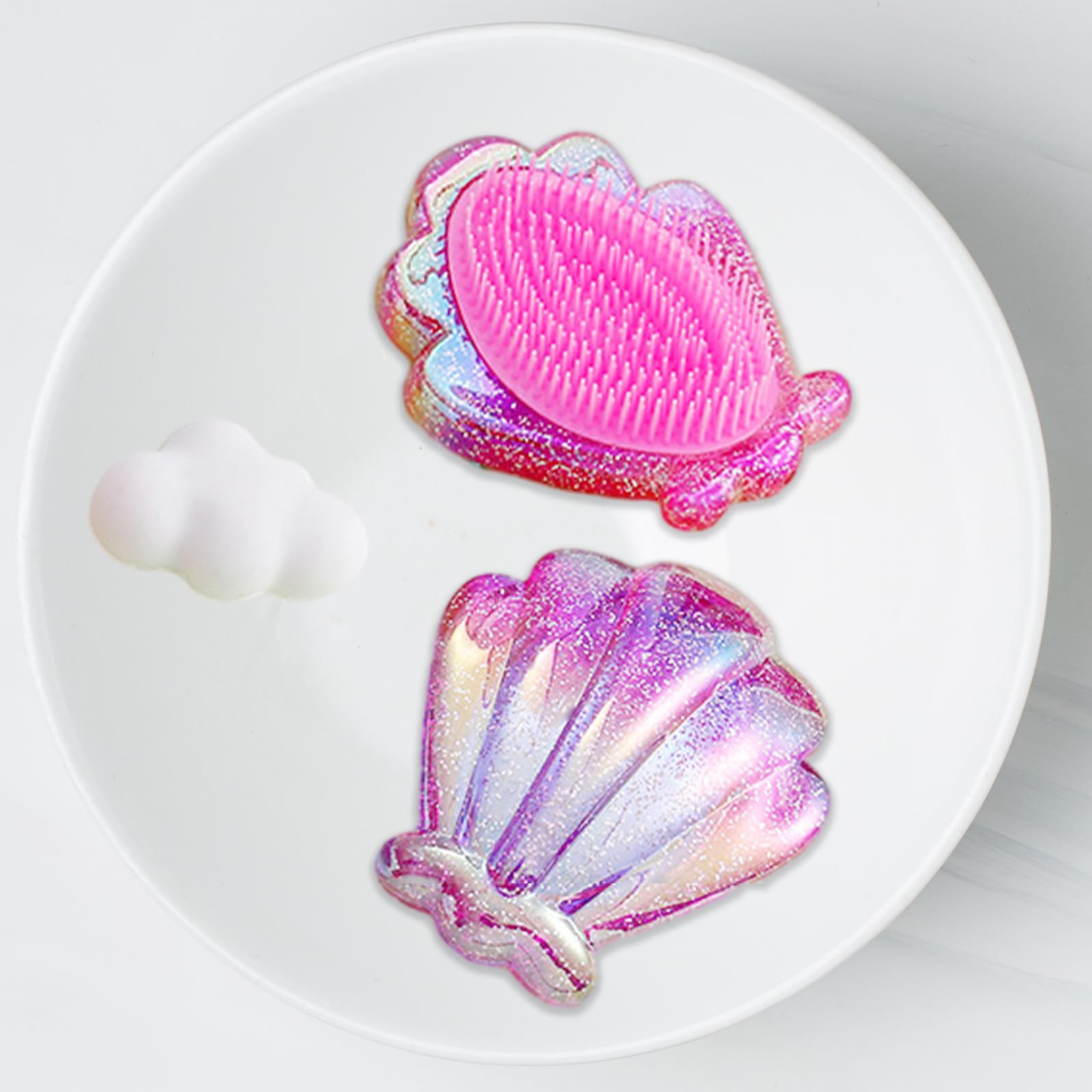 Shell Mini-Haarbürste & Kamm – Kompakt, Glitzer-rosa, Perfekt Für Unterwegs