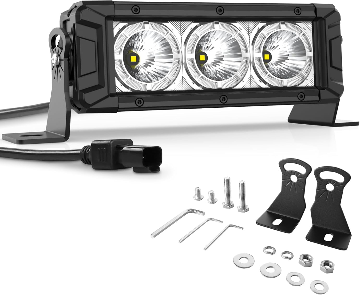 Autofeel 8 inch Led Light Bar, 30W 3100LM Spot Lights, Led Fog Lights Offroad Lights, Driving Lights with Daytime Running Lights for Trucks Cars Jeep, 2 Years Warranty
