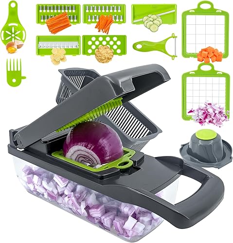Picador de verduras de 7 cuchillas, cortador de verduras, juego de picador de especias, cortador de verduras en corte, cebollas, papas, cesta de
