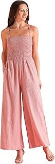 globus Women Square Neck Strappy Shoulder Self Design Stretchable Smocked Jumpsuit-picture-38