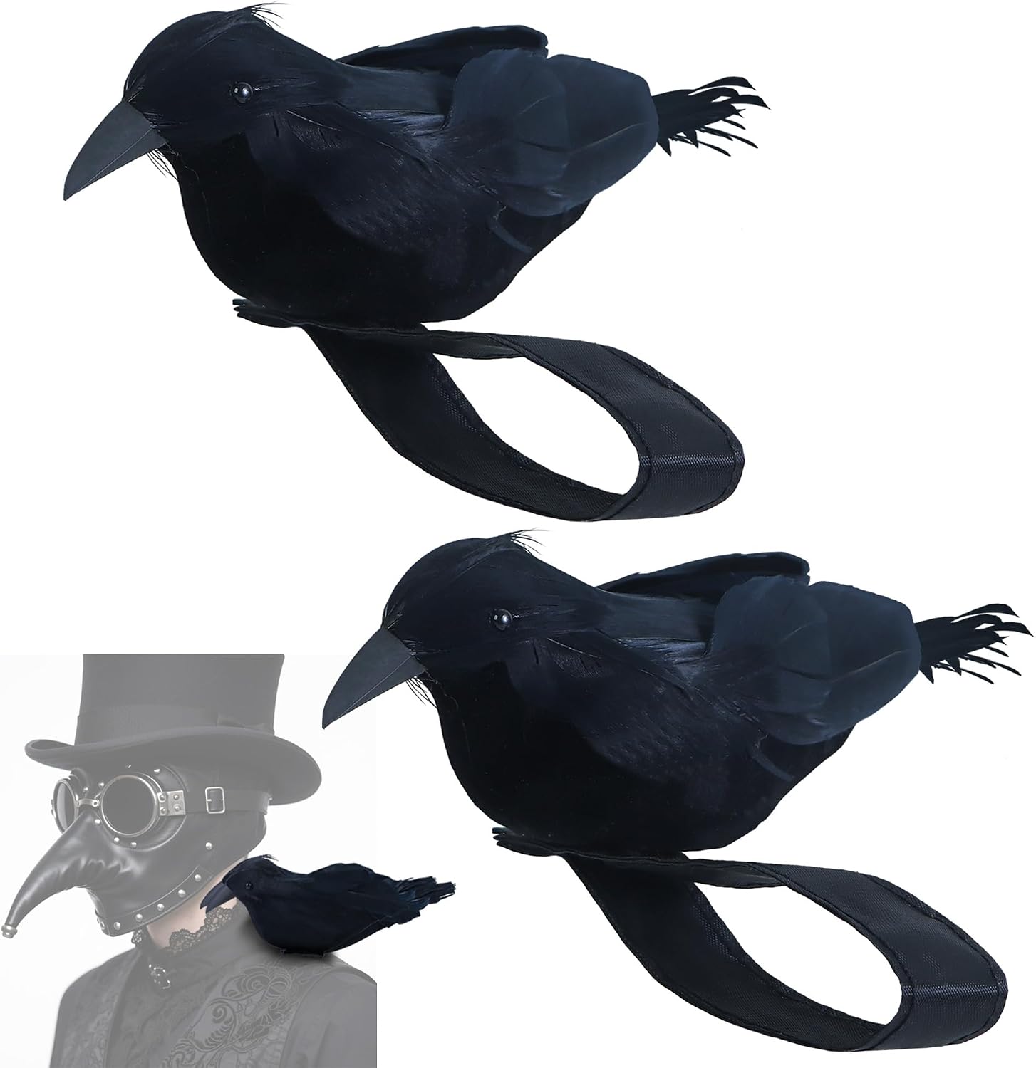 Black Feather Crow Statue, Shoulder Strap Crow Costume Halloween Party Dressing Outdoor Bird Props for Holiday Decor