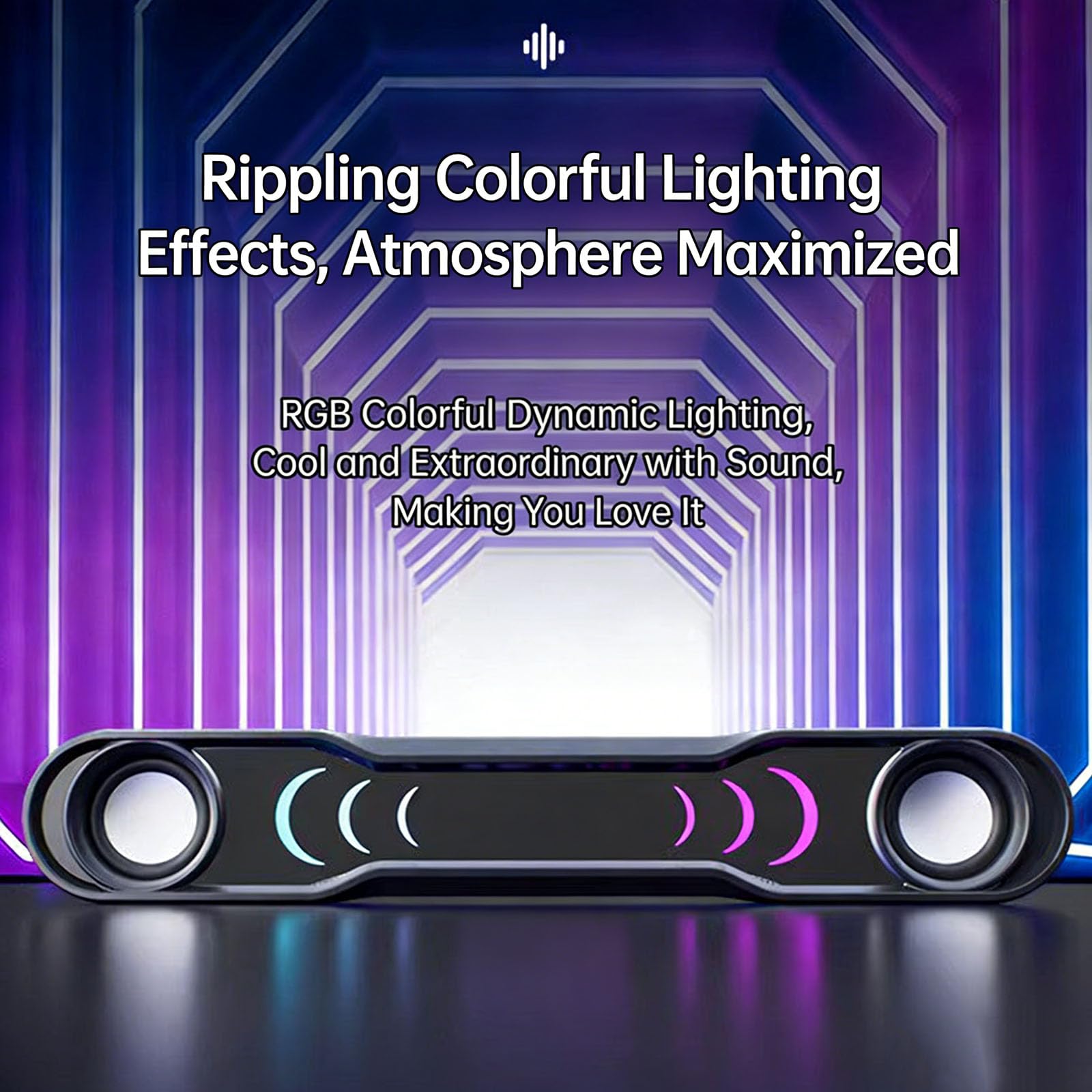 Soundbar Bluetooth, głośnik komputerowy USB, dwukanałowe stereo, oświetlenie RGB, złącze AUX, do komputerów stacjonarnych, laptopów, odtwarzaczy MP4, Plug & Play