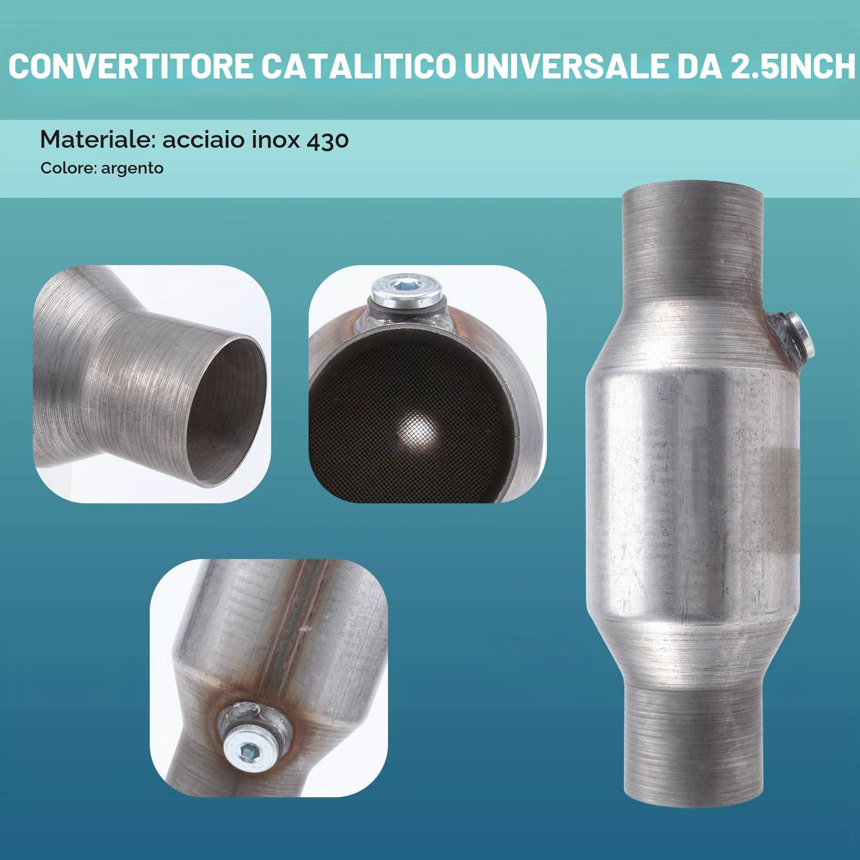 1 Stück 2,5 Spun Catalizzatore Catalitico Universale Alto Flusso Acciaio 425250 Scarico Catalizzatore Catalitico