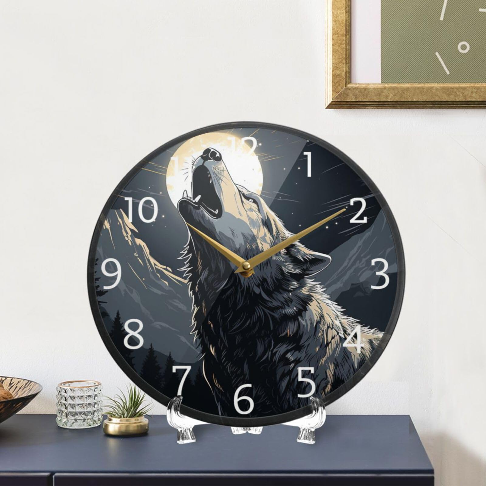 Amazon.com: WOIWB Wall Clock Nature Wolf Picture 9.5 Inch Battery