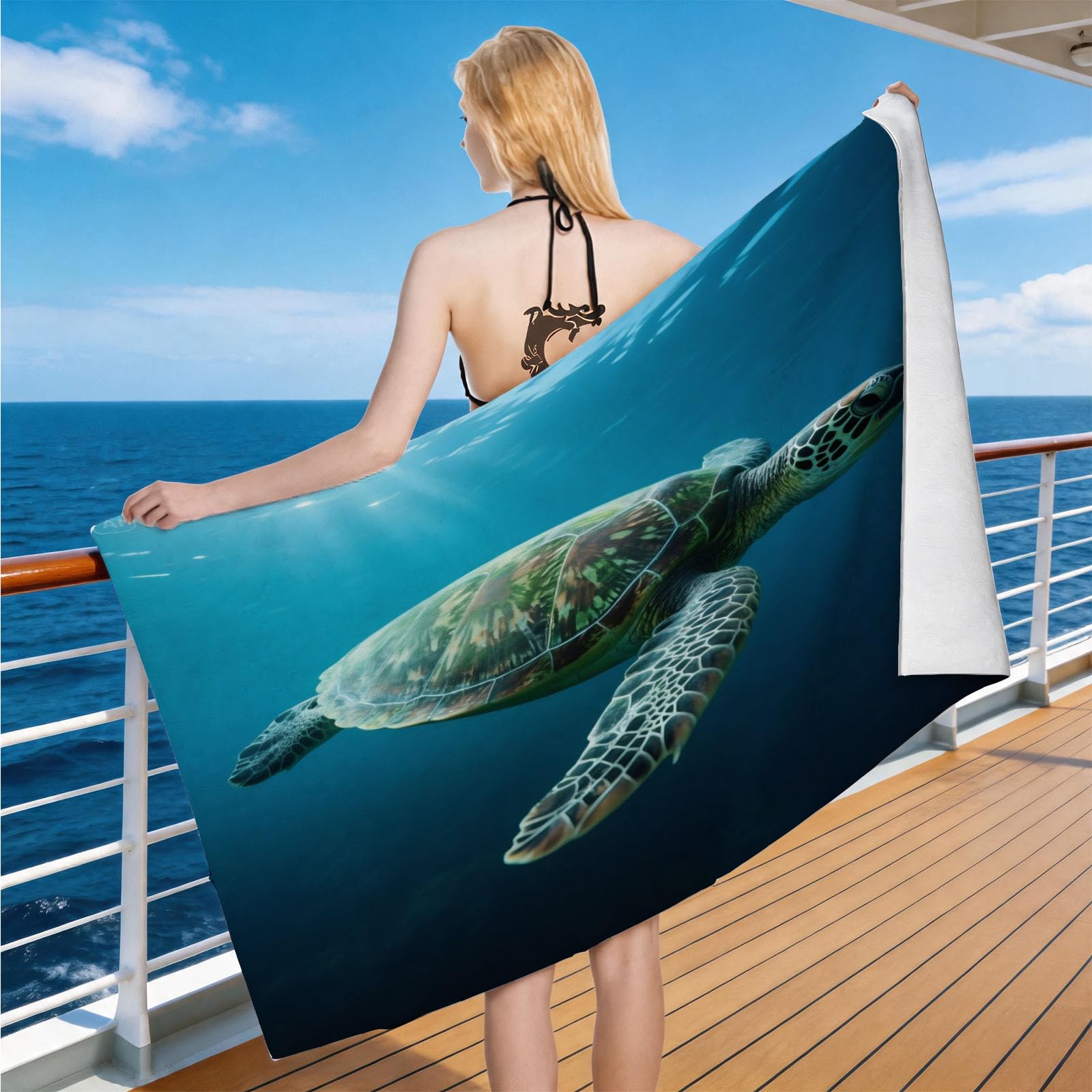 Hongduo Microfiber Quick Dry Beach Towel Sea Turtle, 3D Ocean Animal Beach Towels Absorbent Fast Drying Bath Towels, Travel Camping Gym Swimming Bathroom (100x200cm)